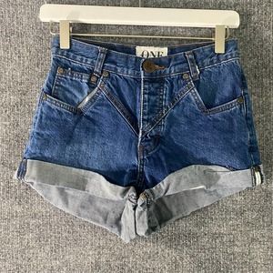 Free People x One Teaspoon Shorts 24 Blue Denim Hawks High Rise Cuffed